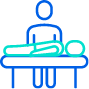 Pictogramme représentant un kinséthérapeute devant son patient allongé